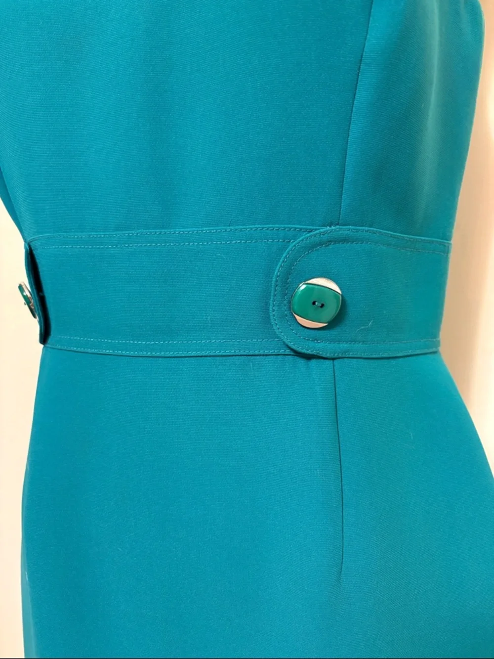 Tahari Teal Sleeveless Sheath Dress with Buttoned Waist - Picture 2 of 3